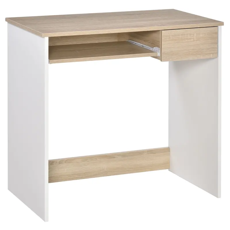 Space-Saving Computer Desk With Integrated Keyboard Tray, Drawer, And Work Surface 1