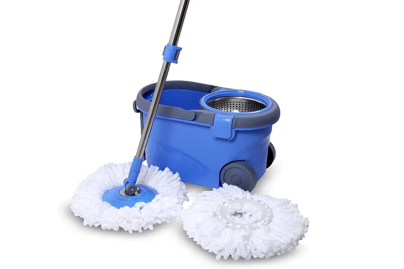 Spin Mop System With Bucket – Rolling Wheels, Stainless Steel Wringer & 2 Microfiber Pads 1