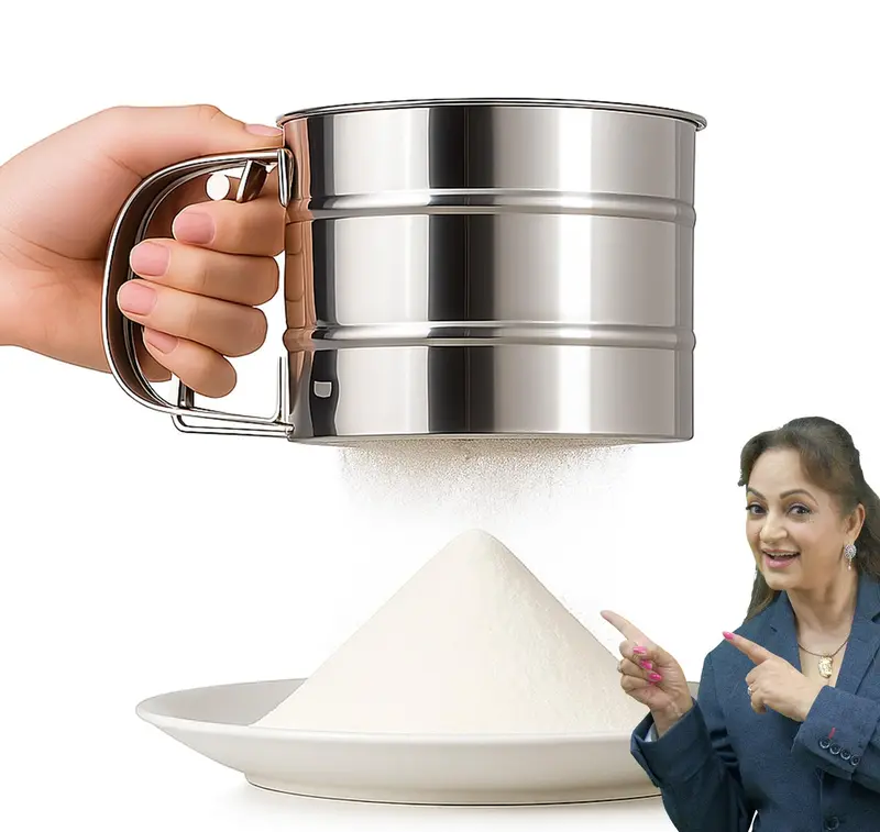 Stainless Steel Hand-Press Flour Sifter – Large-Capacity Atta Chalni For Sugar, Flour & Coffee Powder 1