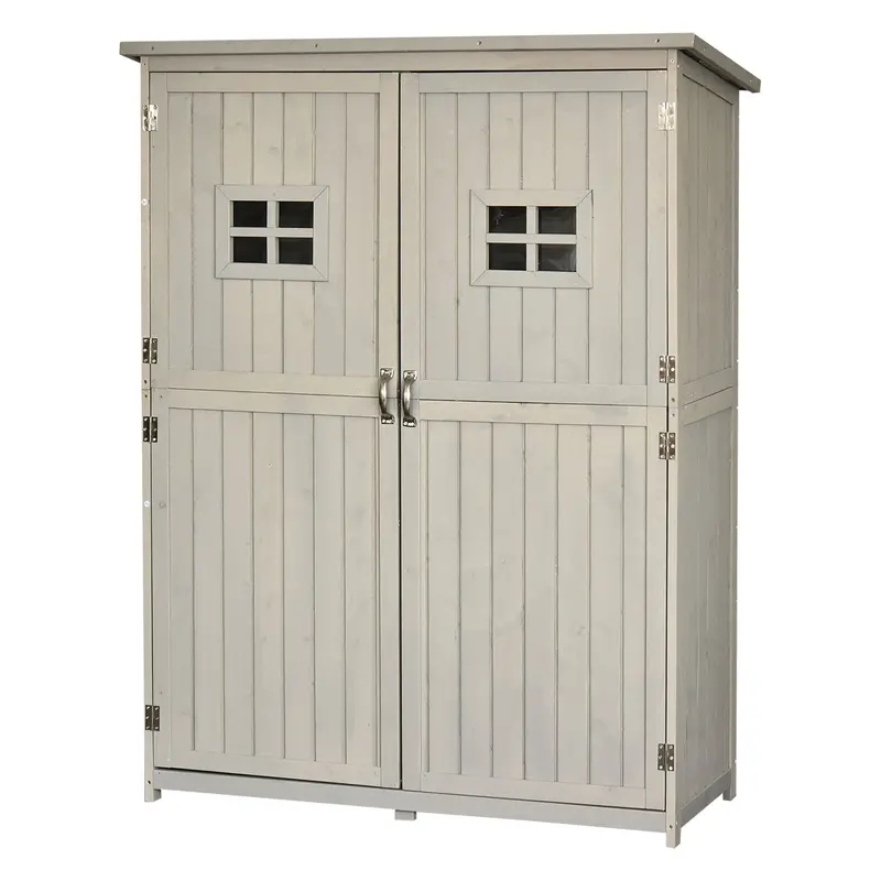 Steadfast Barn-Style Fir Wood Pent Garden Shed – 164Cm Double-Door With Two Windows In Grey 1