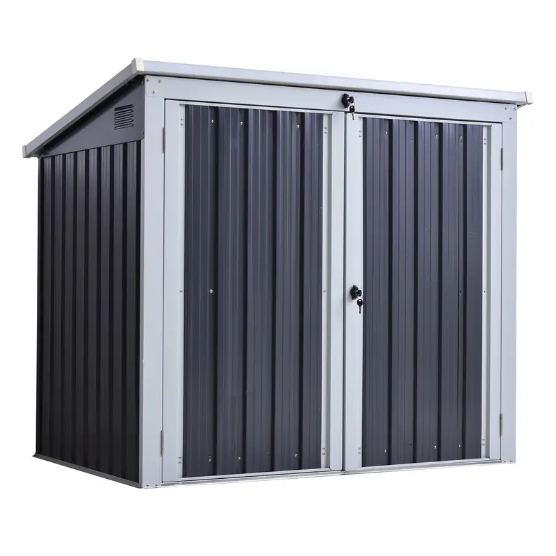 Steadfast Black Steel Pent Garden Shed – 3.2' X 5.1', Corrugated, Dual-Door Design 1