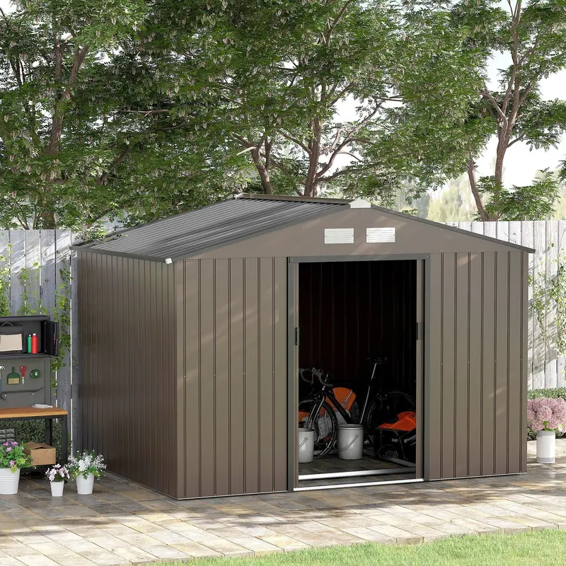 Steadfast Brown Reverse Apex Garden Shed – 9' X 6', Dual-Door, Ventilated, Galvanized 1