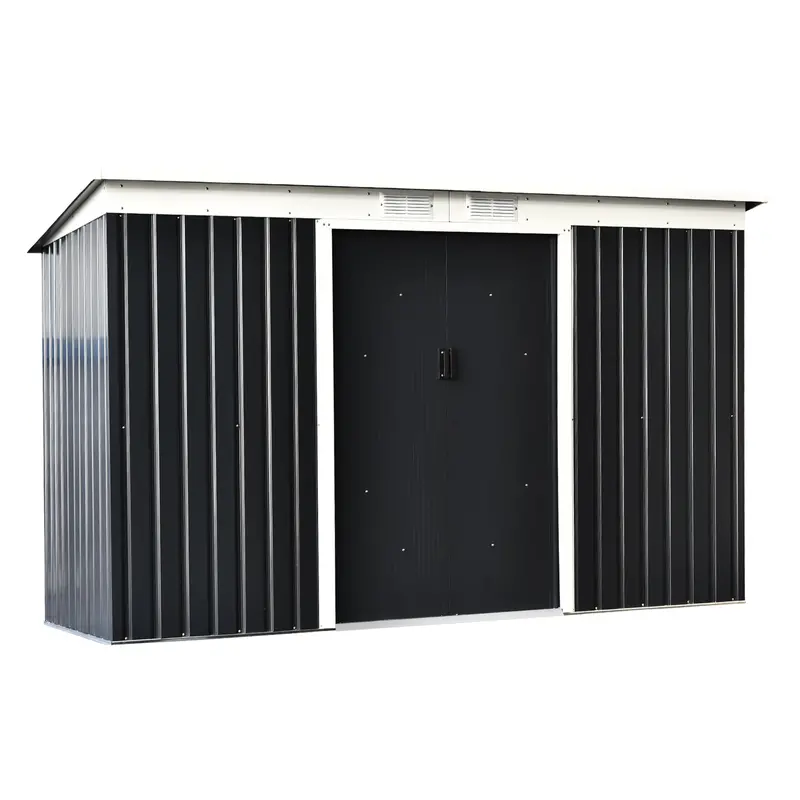 Steadfast Dark Grey Corrugated Pent Shed – 9' X 4', Dual-Door, Ventilated Steel 1