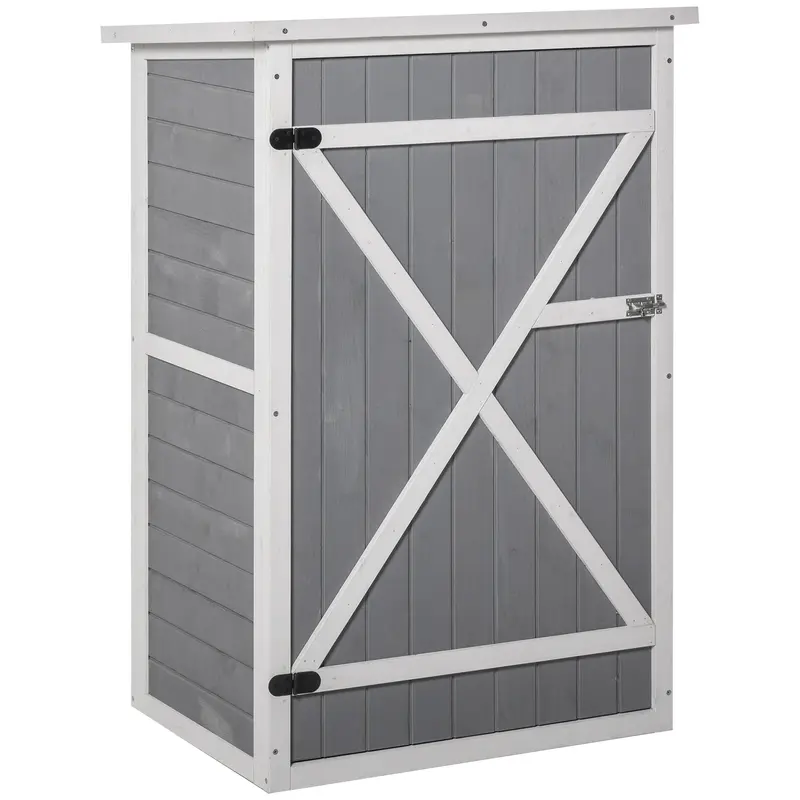 Steadfast Fir Wood Pent Garden Store – 75Cm Single-Door With Built-In Shelves In Grey 1