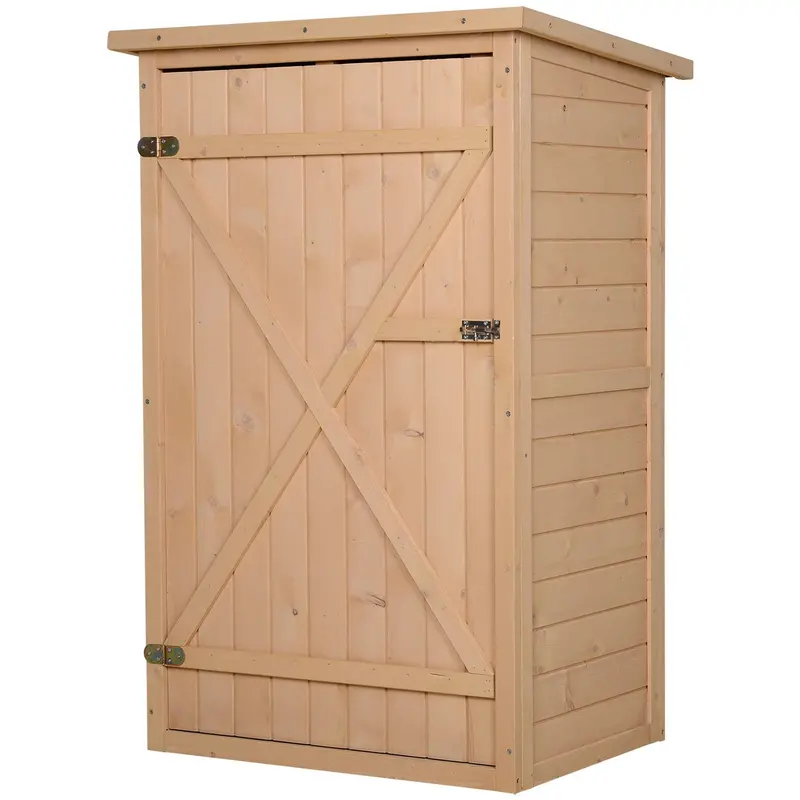Steadfast Fir Wood Pent Garden Store – 75Cm Single-Door With Shelves In Natural Finish 1