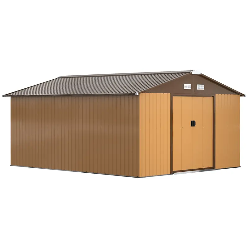 Steadfast Galvanised Apex Garden Shed – 13' X 11' Sliding Double Doors, Ventilated, Light Brown 1