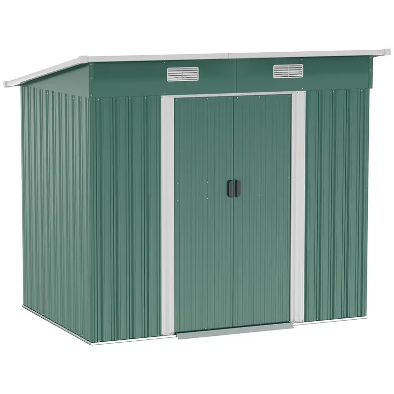 Steadfast Galvanised Steel Pent Garden Shed – 7Ft X 4Ft Double-Door Model In Green 1