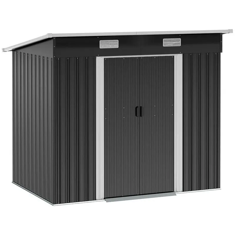 Steadfast Galvanized 7' X 4' Black Double-Door Pent Garden Storage Shed 1