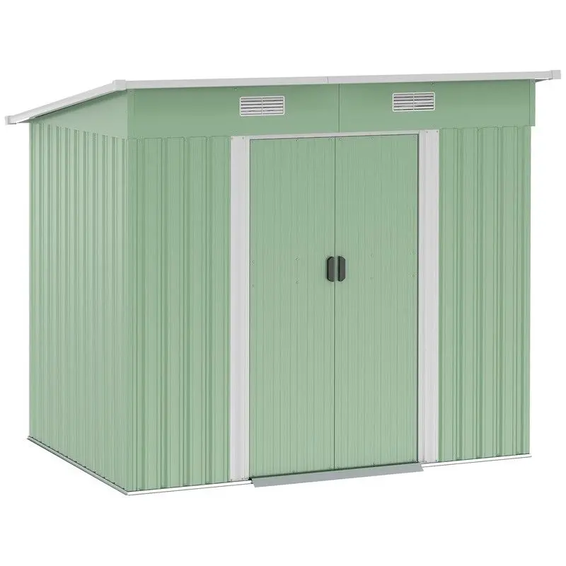 Steadfast Galvanized 7' X 4' Light Green Double-Door Pent Garden Storage Shed 1