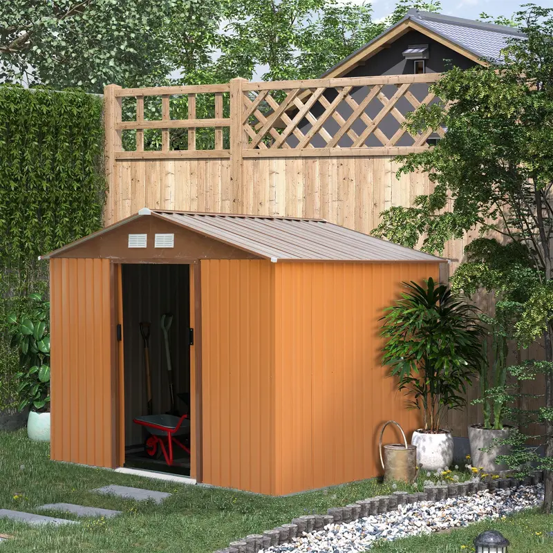 Steadfast Galvanized Light Brown Apex Garden Shed – 9' X 6', Sliding Dual-Door, Ventilated 1