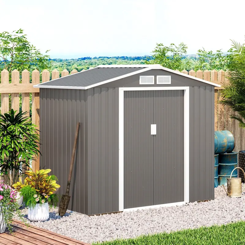Steadfast Grey Reverse Apex Shed – 7' X 4', Lockable, Ventilated, Galvanized Steel 1