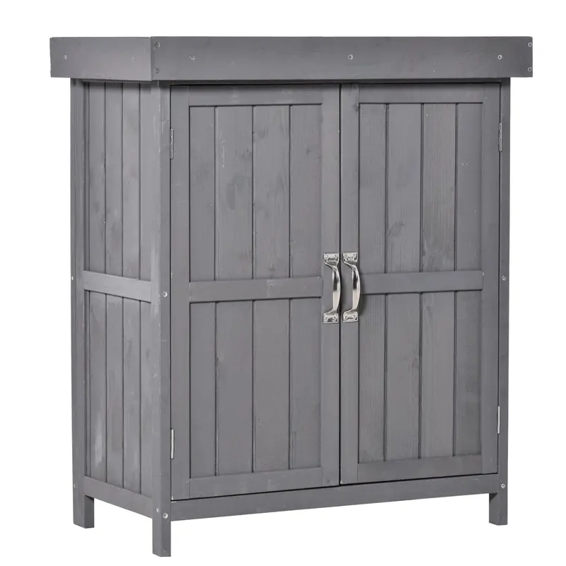 Steadfast Hinged-Roof Fir Wood Pent Garden Store – 88Cm Double-Door In Grey 1