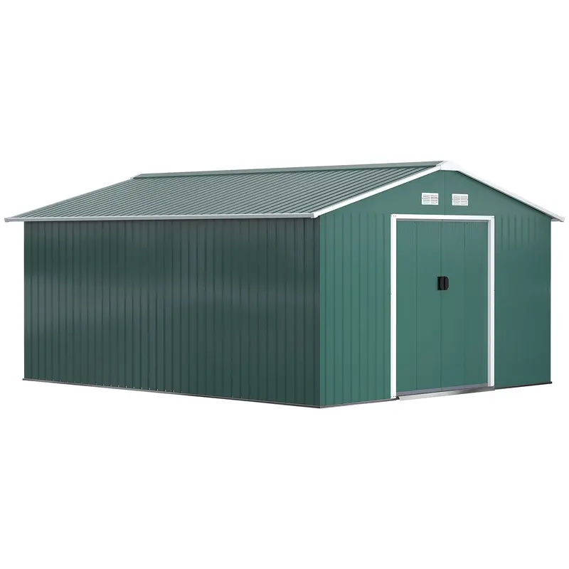 Steadfast Large Green Apex Garden Shed – 12.5' X 11', Sliding Dual-Door, Galvanized Steel 1