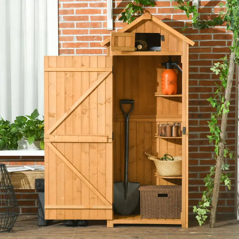 Steadfast Rustica Reverse Apex Garden Store – 179Cm Single-Door Fir Wood In Teak Finish 1