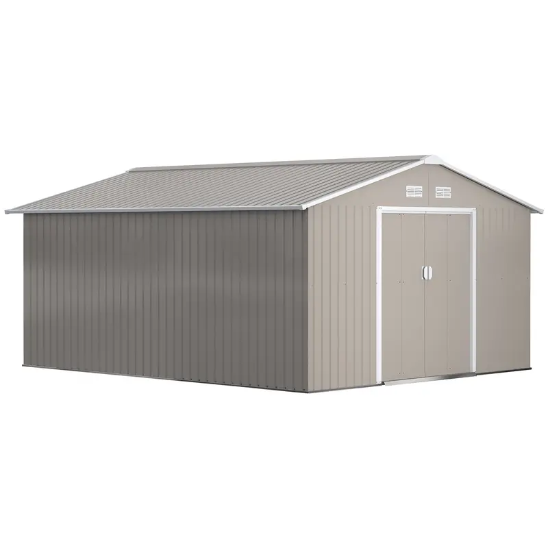 Steadfast Spacious Light Grey Apex Shed – 13' X 11', Sliding Dual-Door, Ventilated, Galvanized 1