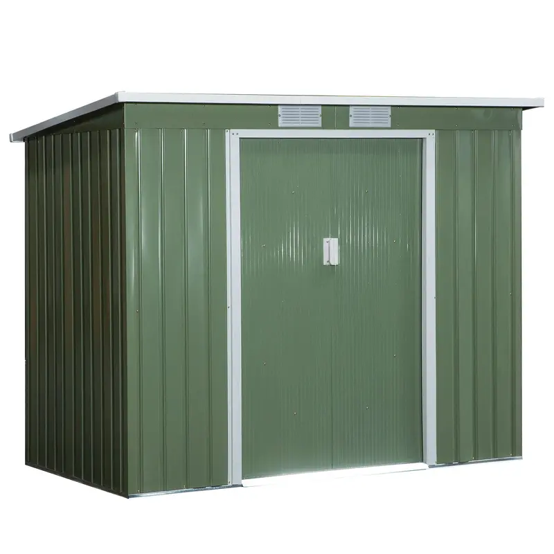 Steadfast Ventilated Galvanised Steel Pent Garden Shed – 7Ft X 4Ft Double-Door With Airflow System In Green 1