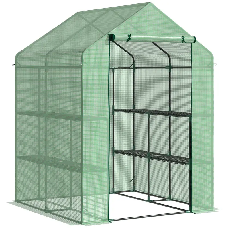 Steeple-Style Walk-In Greenhouse With Shelves, Removable Cover & 143X138X190Cm Dimensions 1