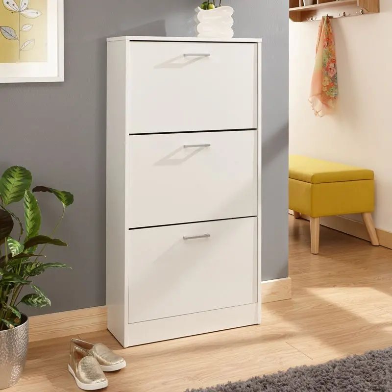 Stirling Tall White Shoe Cabinet With 3 Doors And 3 Shelves 1