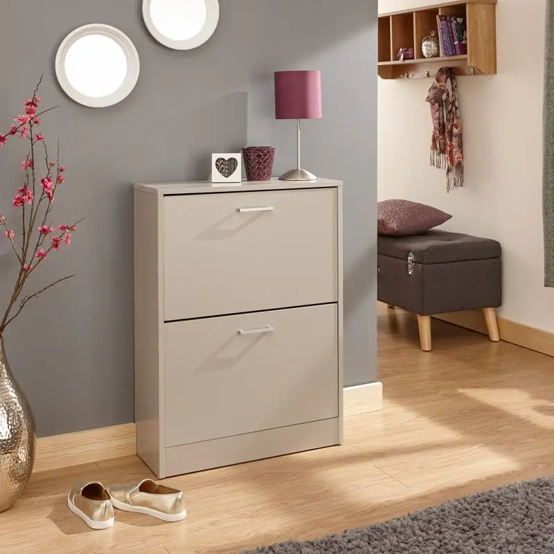 Stirling Two-Door Shoe Storage Cabinet – Soft Grey Finish With Dual Interior Shelves 1