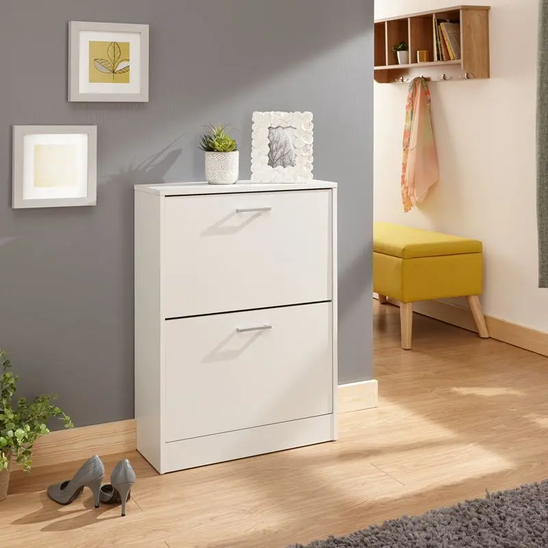 Stirling Two-Door Shoe Storage Cabinet – White Finish With Dual Interior Shelves 1