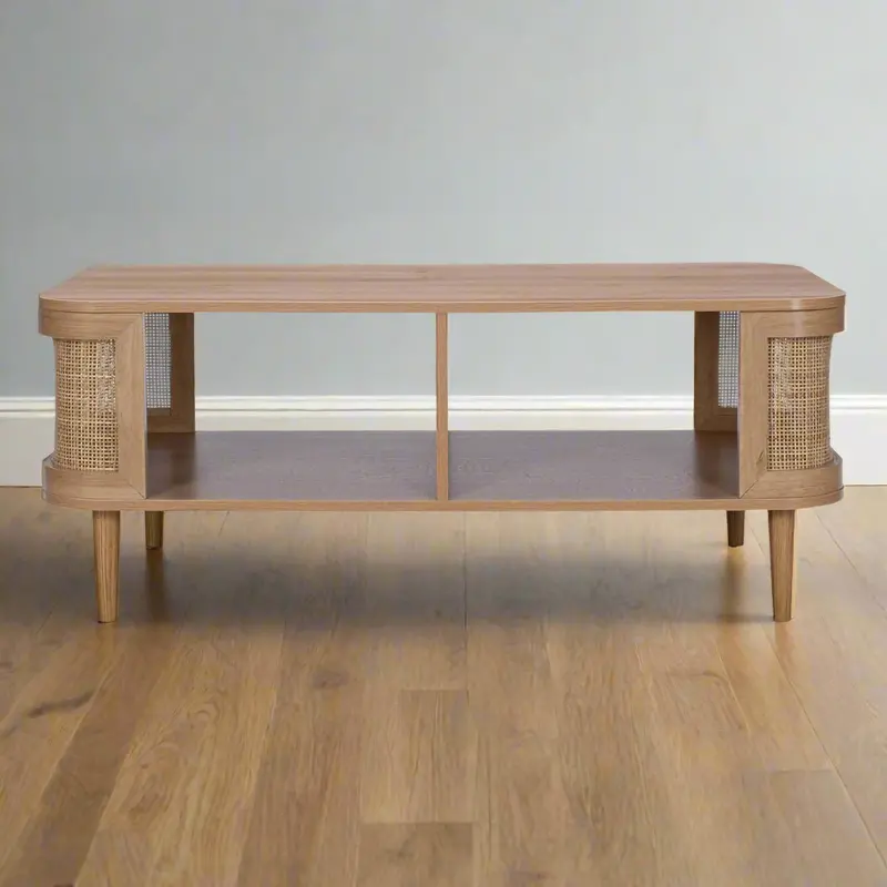 Stockholm Coffee Table – Beige Finish With Dual Storage Shelves 1