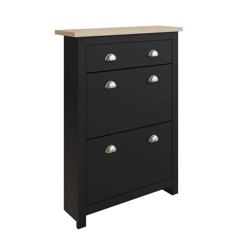 Tall Black Lancaster Shoe Storage Unit – Two Doors, Four Shelves, One Drawer 1