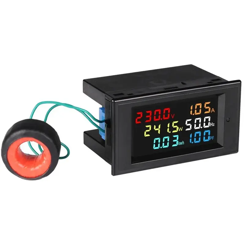 Tense 6-In-1 Digital Energy Monitor — 80–300V Ac Voltmeter, Ammeter & Kwh Meter (100A, 4-Color Lcd) 1