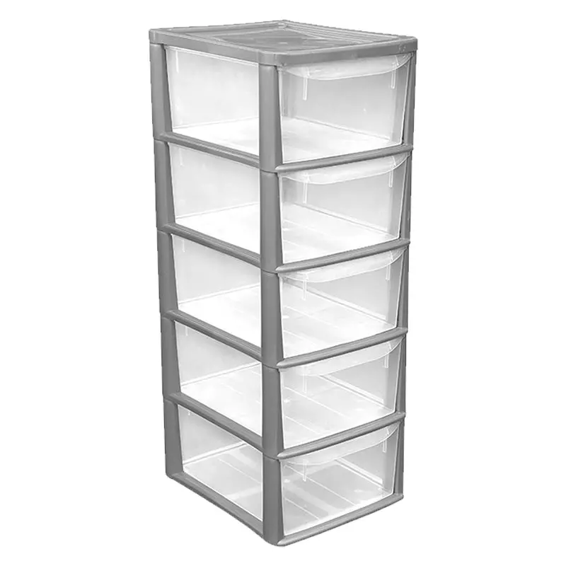 Thumbs Up Bury 5-Drawer Plastic Storage Unit – 55-Litre Silver & Clear Organizer 1