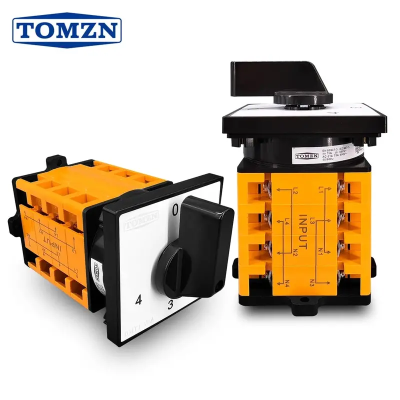 Tomzn 4-Line Rotary Selector Switch – 75A Phase & Neutral Changeover For Multi-Meter Installations 1
