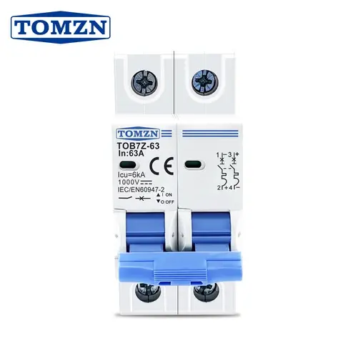 Tomzn Dc Mini Circuit Breaker – 2P Solar Mcb Rated 1000V, Available In 16A–63A 1
