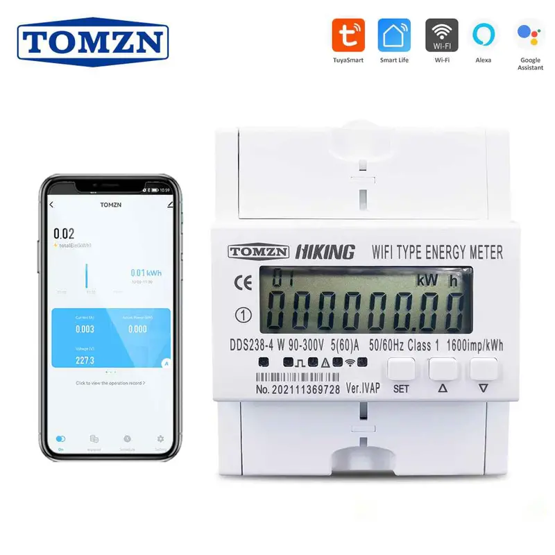 Tomzn Hiking Dds238-4 – Wifi-Enabled Single-Phase Smart Energy Meter (60A) With Kwh Monitoring, Timer & Protection 1