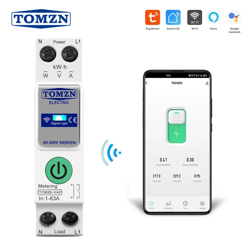 Tomzn Tob9S-Vap 8-In-1 Wi-Fi Smart Breaker — 63A Load Monitoring & Full Protection 1