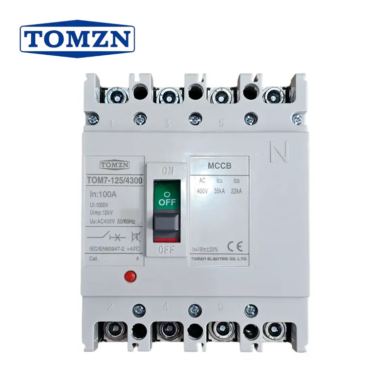 Tomzn Tom7-125/4300 4-Pole 100A Mccb – Three-Phase Disconnector With Thermal-Magnetic Trip 1