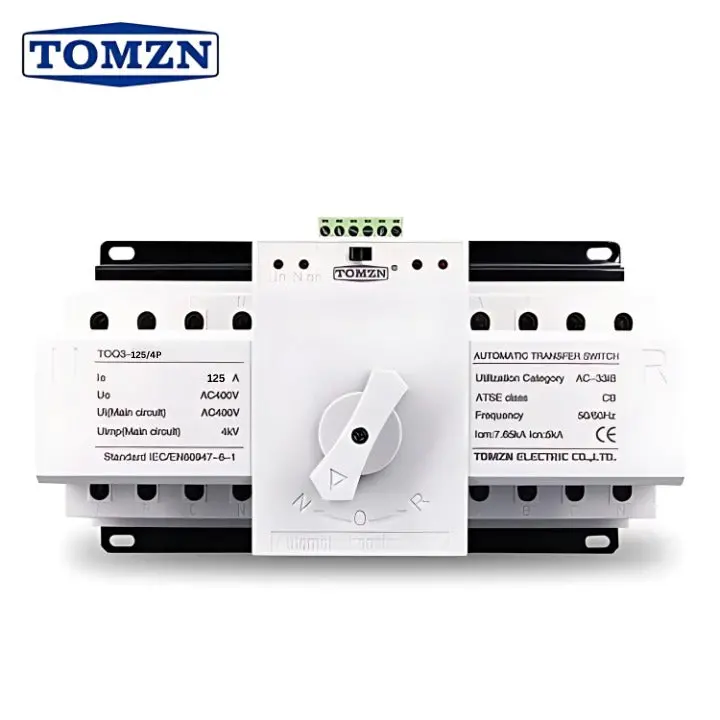 Tomzn Toq3 4-Pole 63A/125A Three-Phase Automatic Transfer Switch (Ats) — 220V Din Rail 1
