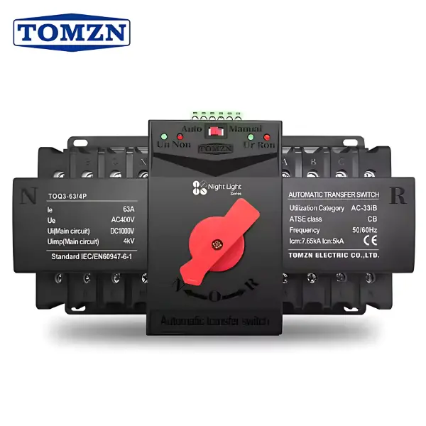 Tomzn Toq3 4-Pole 63A Dc Automatic Transfer Switch – Din Rail Compatible, Dual Dc Source Switching 1