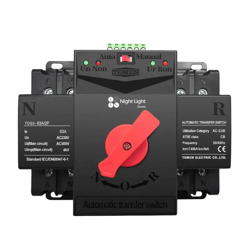 Tomzn Toq3 Dual-Power Ats – 2P Ac Din-Rail Automatic Transfer Switch For 220V Systems 1