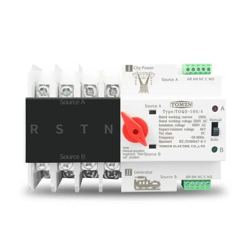 Tomzn Toq5 4-Pole 125A Ac Automatic Transfer Switch – Din Rail Mounted, 220V Three-Phase Ats 1