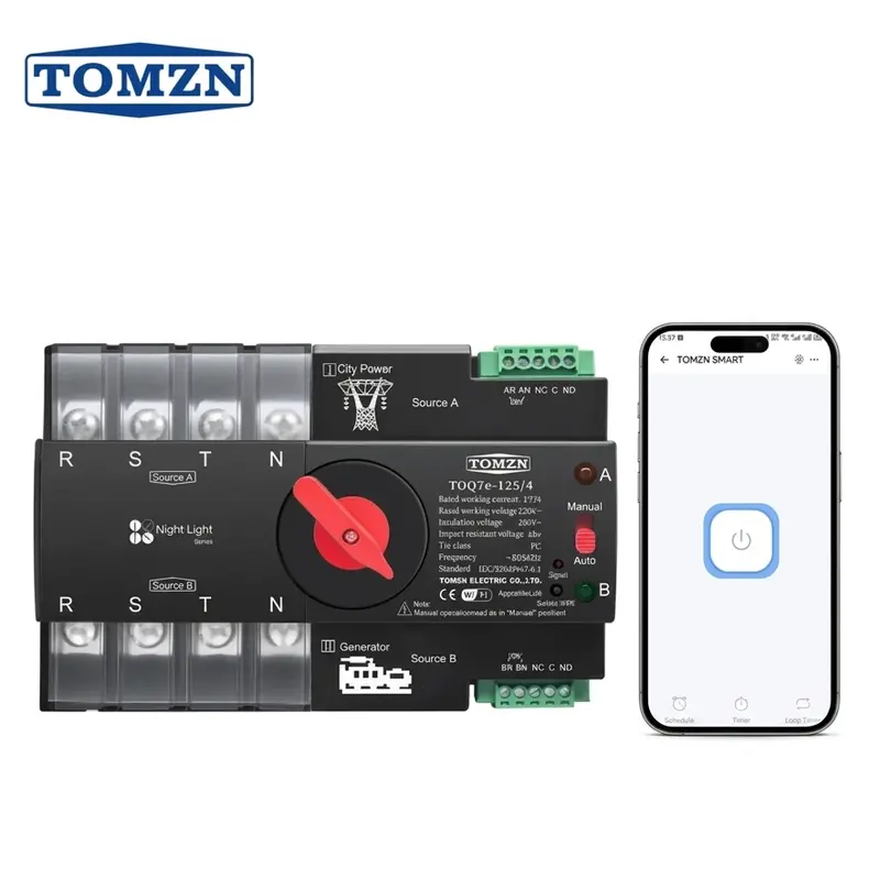 Tomzn Toq7E 4-Pole 125A Wifi Automatic Transfer Switch — Din-Rail Mounted 3-Phase Ats For Seamless Dual-Power Redundancy (220V) 1