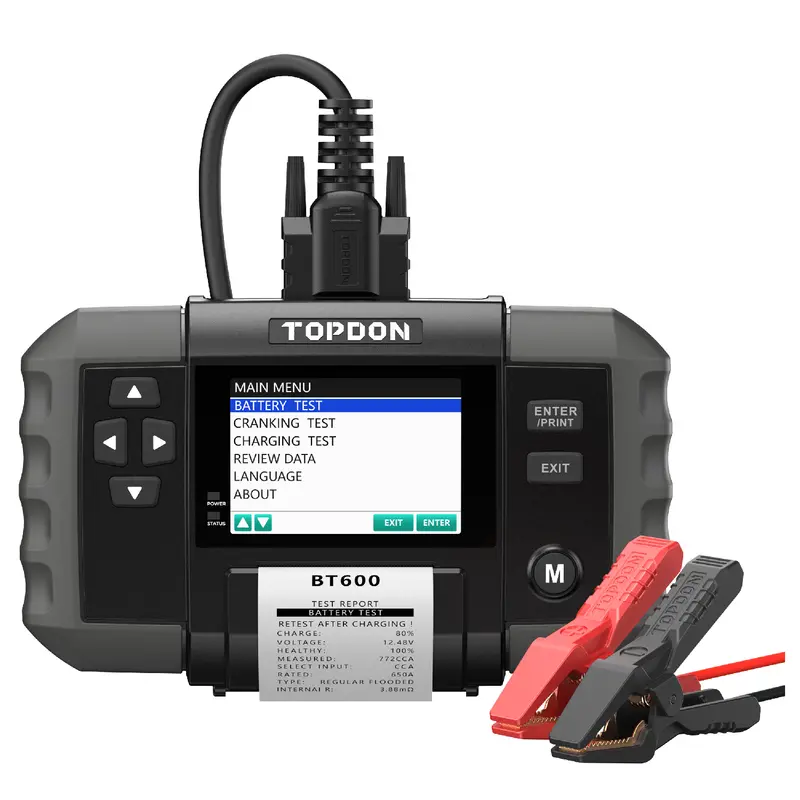 Topdon Bt600 Battery Tester – 12V/24V Analyzer With Built-In Thermal Printer 1