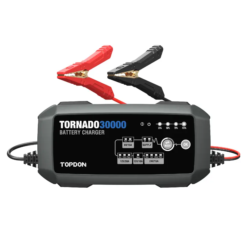 Topdon Tornado30000 Smart Battery Charger – 30A Dual-Voltage 12V/24V Power Supply 1