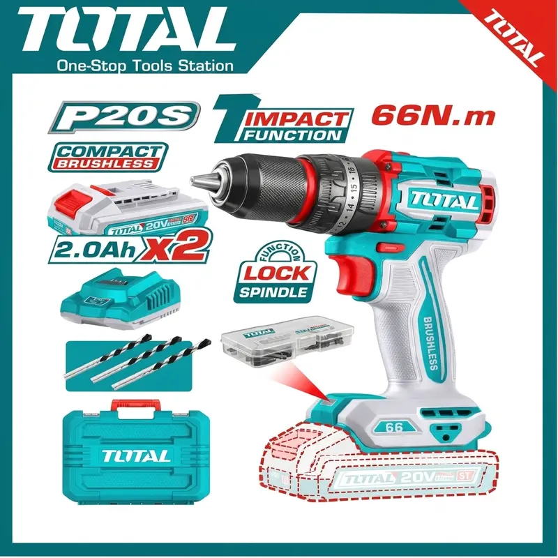 Total 20V Compact Brushless Impact Drill – 66Nm High Torque, 13Mm Metal Chuck 1