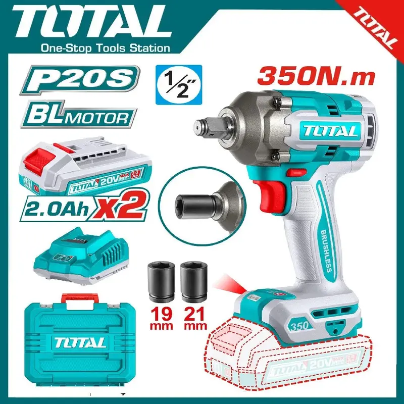 Total 20V Cordless Impact Wrench – 350Nm Torque, 1/2" Drive, 3-Speed Control 1