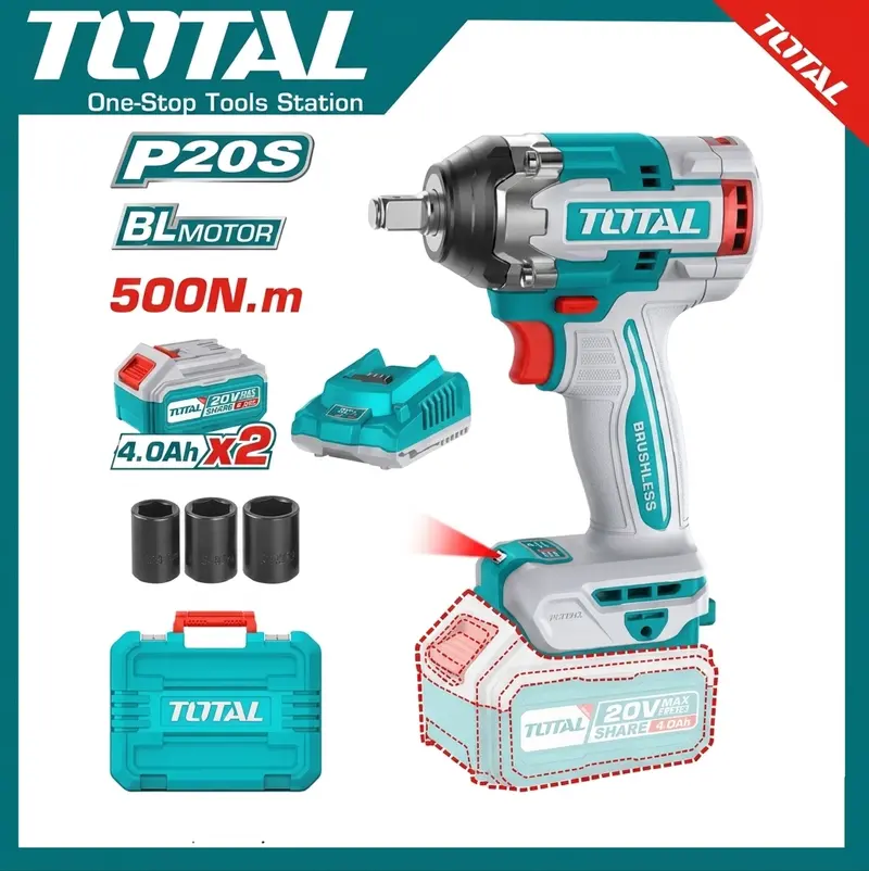 Total Tiwli2050 20V Cordless Impact Wrench — 500Nm High-Torque 1/2″ Drive Tool For Automotive & Construction Fastening 1