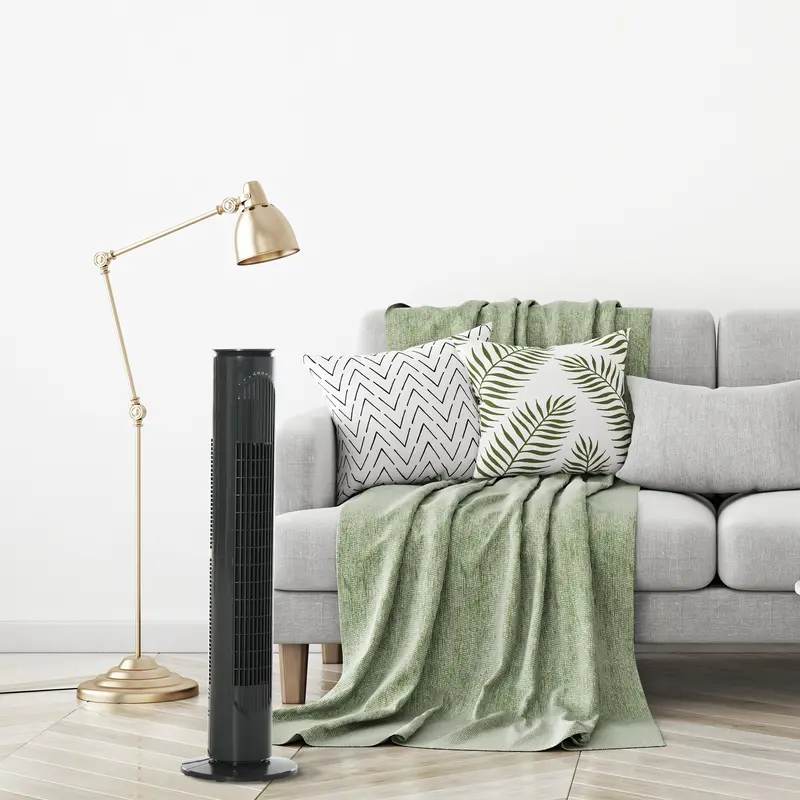 Tower Fan With Oscillation & Timer – 3-Speed Vertical Air Circulator In Modern Grey Finish 1