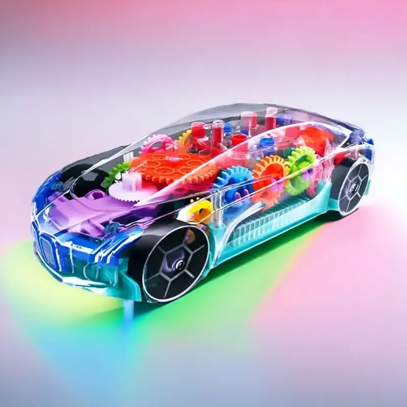 Transparent Mechanical Car Toy – 3D Light-Up Educational Model With Gear System & 360° Rotation 1