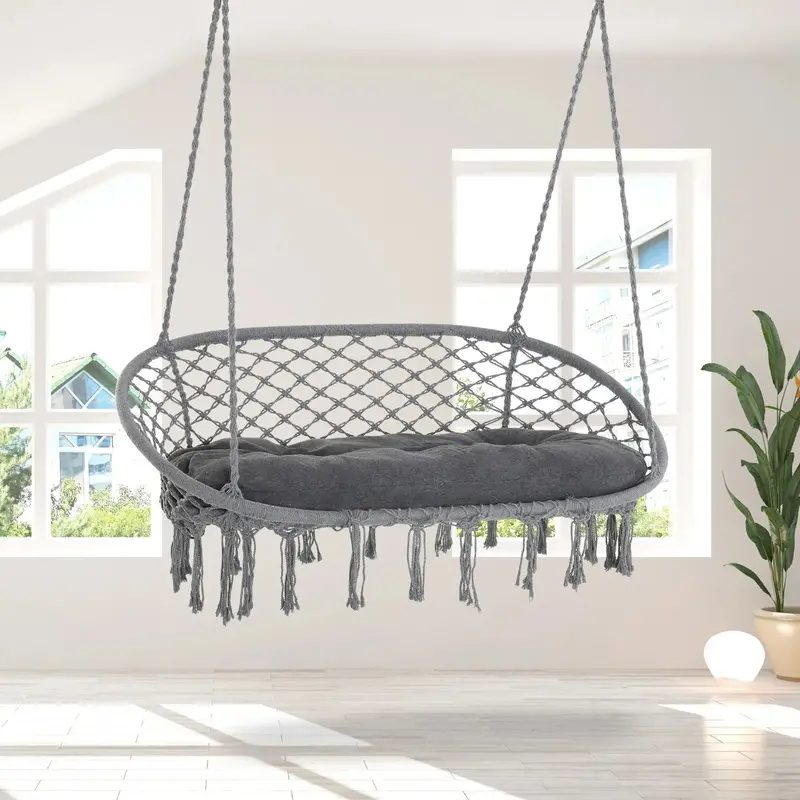 Two-Person Hanging Hammock Chair – Includes Plush Cushion For Comfort 1