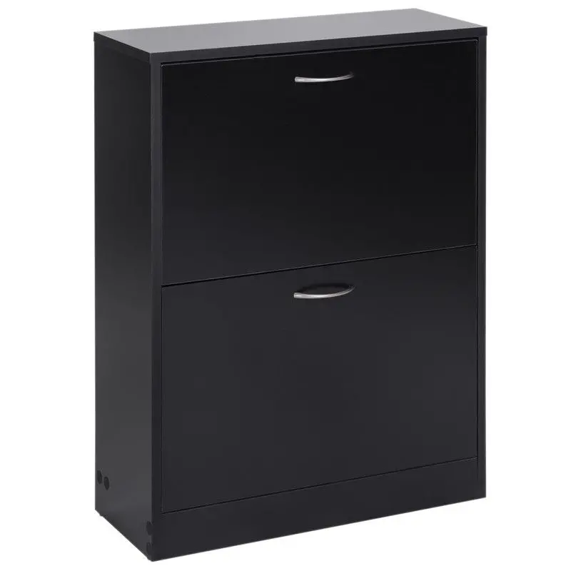 Two-Tier Hallway Shoe Cabinet – Black Rustic Wood Organizer With Drawer And Adjustable Interior Shelf 1