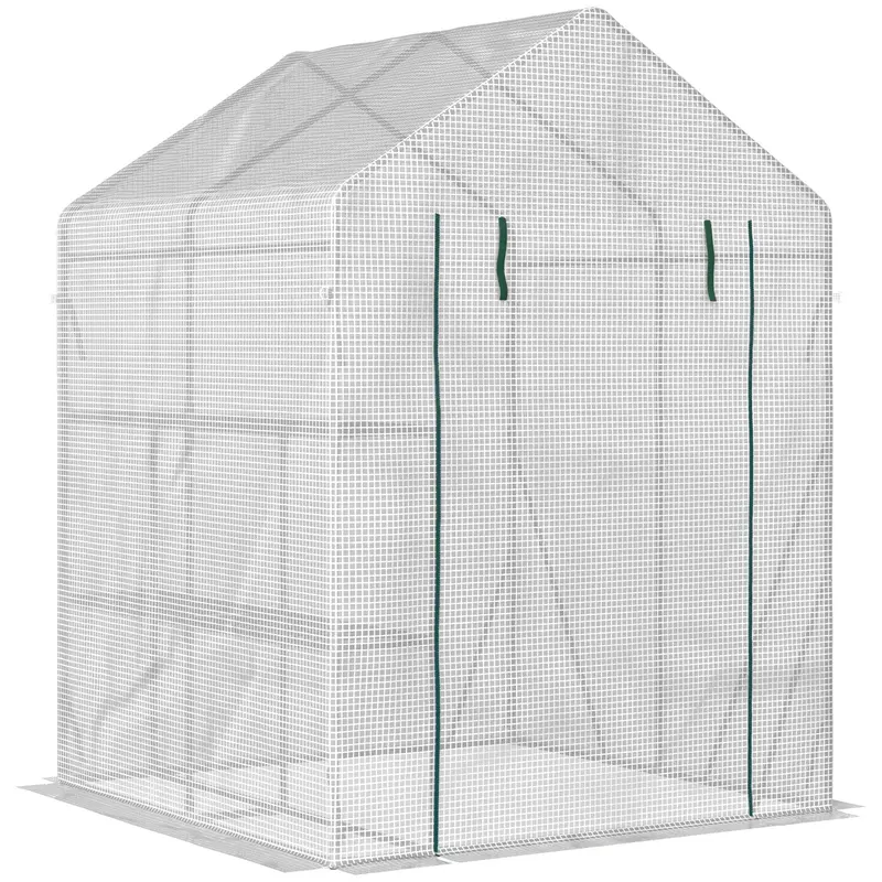 Two-Tier Portable Greenhouse – Zippered Door, Pe Cover, Green Frame 1