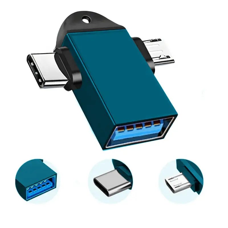 Uk-0285 Dual-Port Otg Adapter – Aluminum Usb 3.0 Female To Micro-Usb & Usb-C Male Converter 1