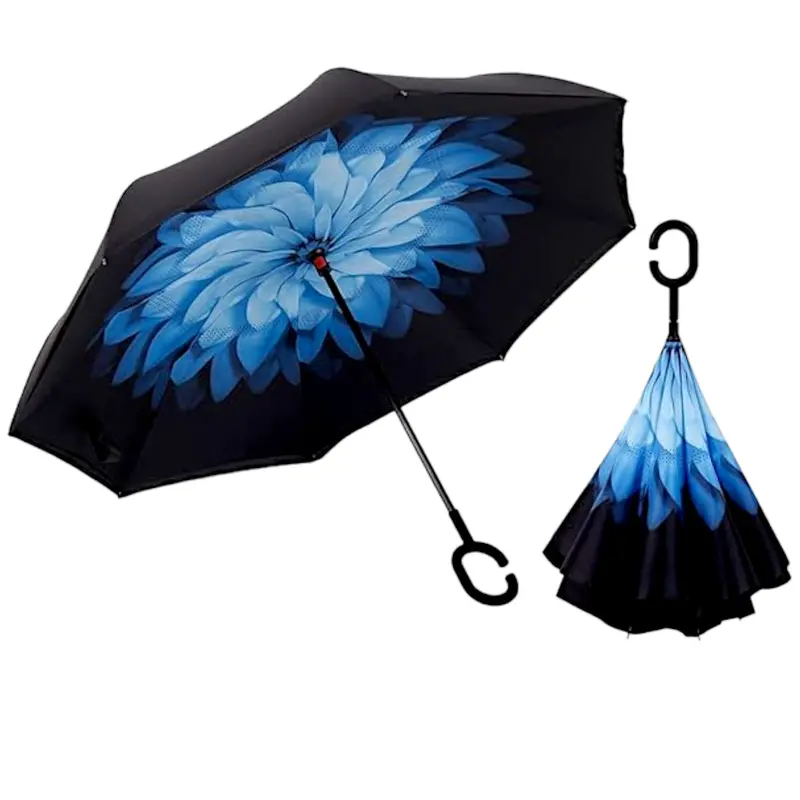 Uk-0382 Windproof Reverse Folding Umbrella – Travel-Friendly Printed Canopy 1